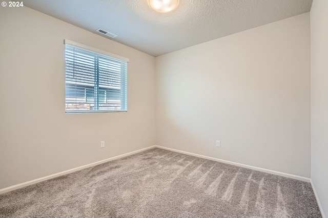 unfurnished room featuring carpet and a textured ceiling