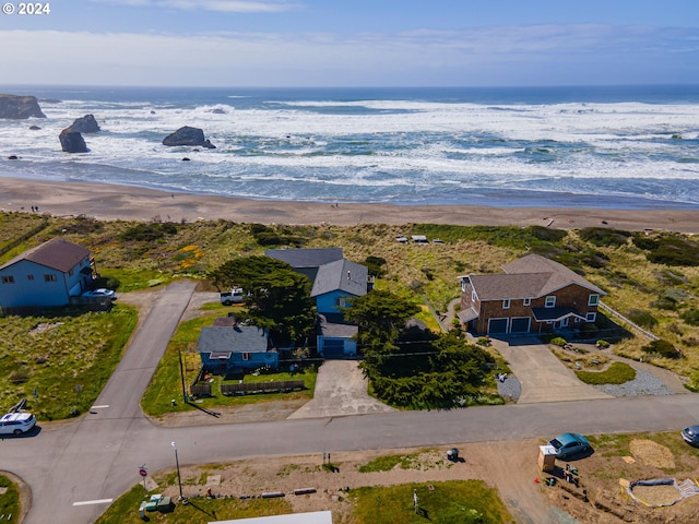 aerial view featuring a beach view and a water view