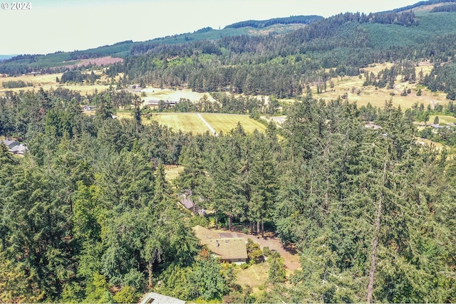 birds eye view of property featuring a forest view