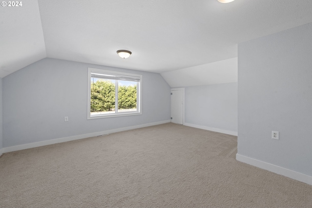 additional living space with light carpet and vaulted ceiling