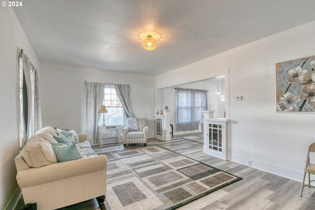 living room with light hardwood / wood-style floors