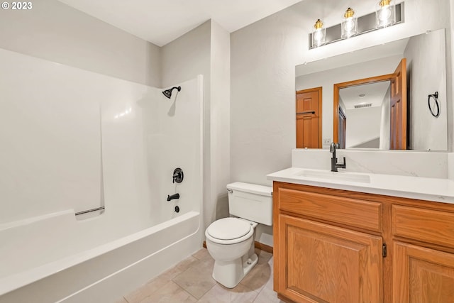 full bathroom with toilet, tile patterned flooring, vanity, and tub / shower combination