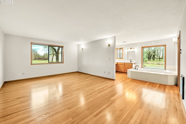 unfurnished living room featuring light hardwood / wood-style floors and a healthy amount of sunlight