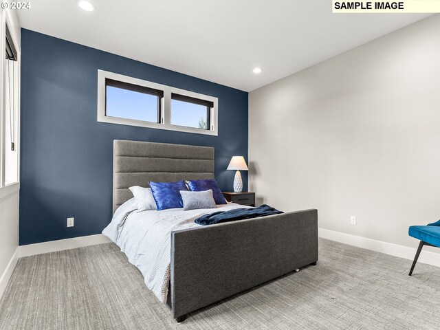 bedroom with baseboards, carpet, and recessed lighting