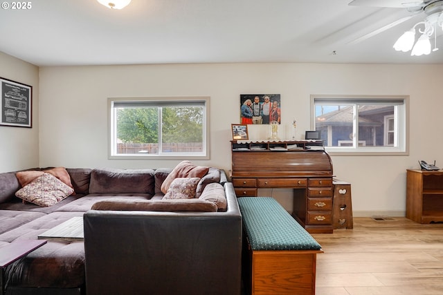 4837 Auburn Rd NE, Salem, OR 97301 - living room with plenty of natural light, ceiling fan, and light wood-type flooring