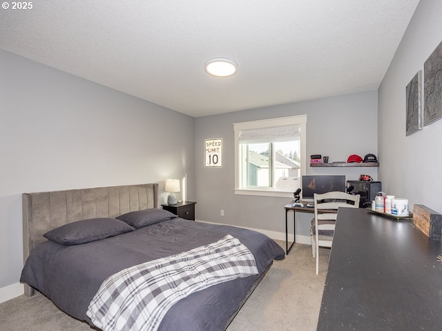 bedroom featuring light colored carpet