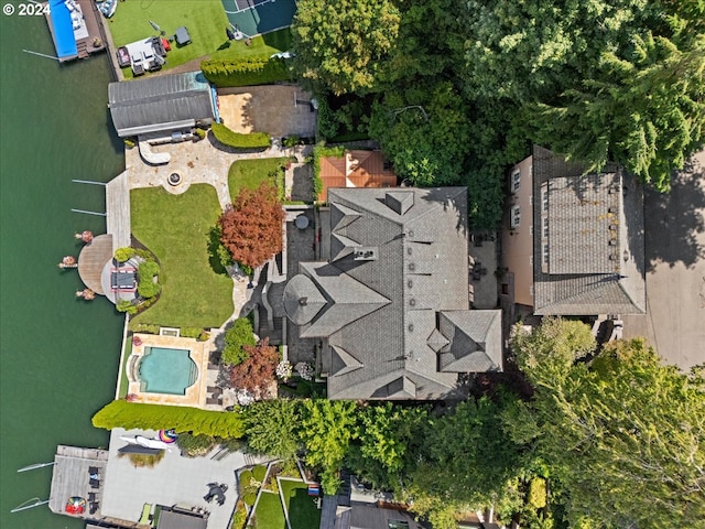 bird's eye view featuring a water view