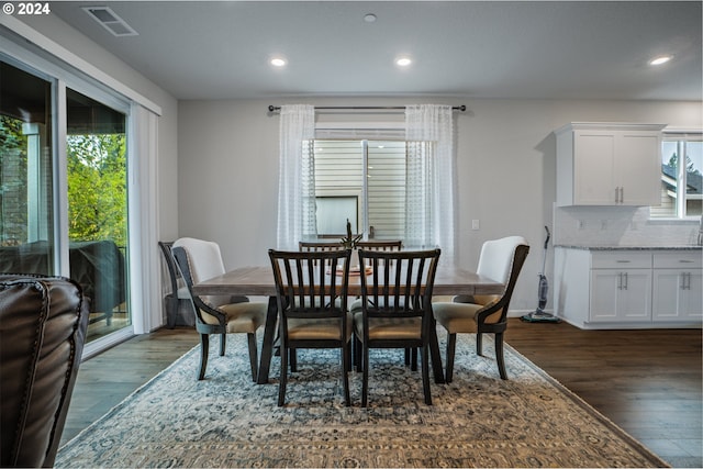 dining room featuring dark wood-type flooring and plenty of natural light