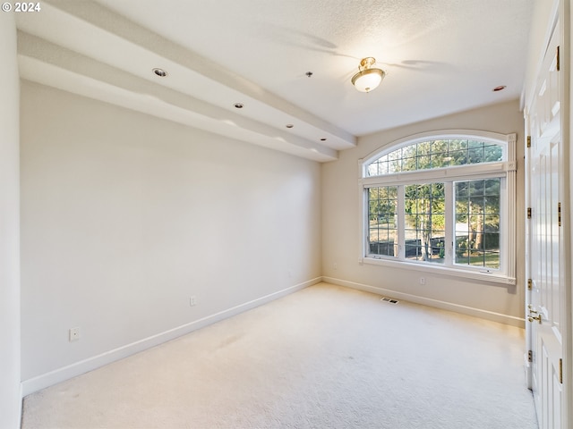 carpeted spare room featuring a textured ceiling