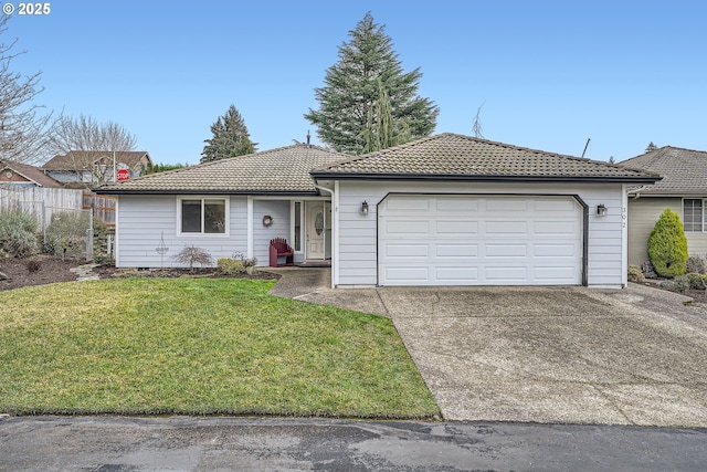 ranch-style house with a front lawn and a garage