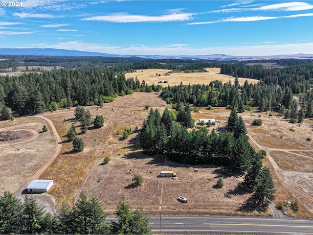 bird's eye view featuring a mountain view and a view of trees