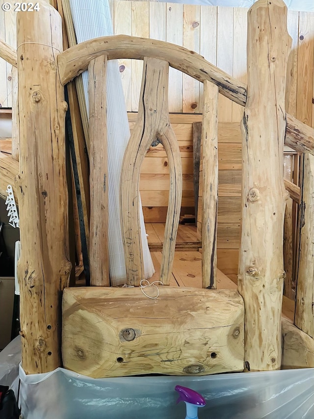 interior details featuring wood walls