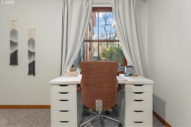 view of carpeted home office