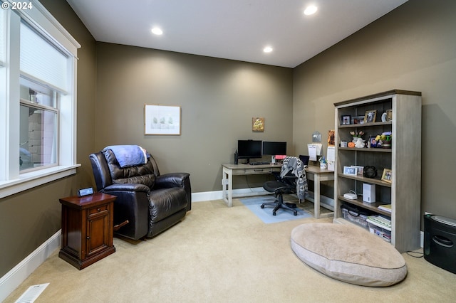 office with light colored carpet