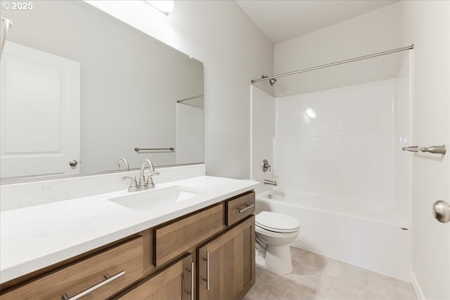 full bathroom featuring vanity, shower / washtub combination, and toilet