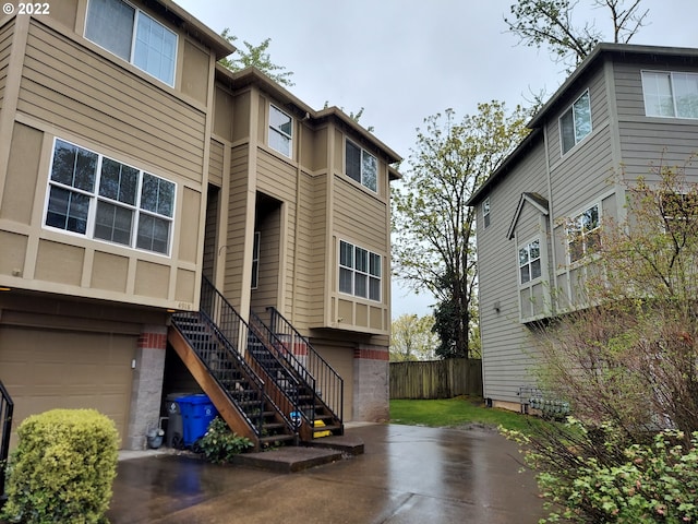 exterior space with a garage