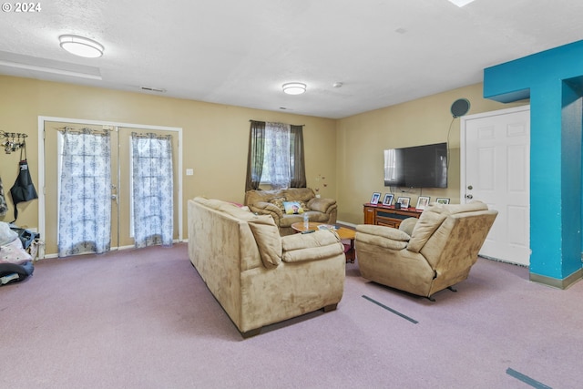 carpeted living room with a healthy amount of sunlight and a textured ceiling