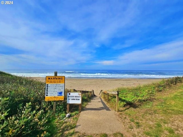 property view of water with a beach view