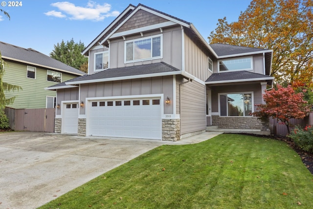 3501 SE 171st Ave, Vancouver, WA 98683 - craftsman inspired home featuring stone siding, board and batten siding, an attached garage, a shingled roof, and driveway