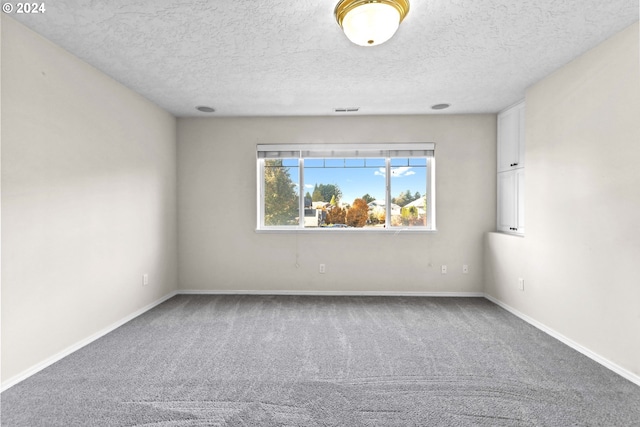 unfurnished room with carpet flooring and a textured ceiling