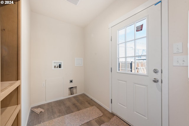 clothes washing area with hardwood / wood-style floors, washer hookup, and hookup for an electric dryer