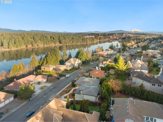 aerial view with a water and mountain view