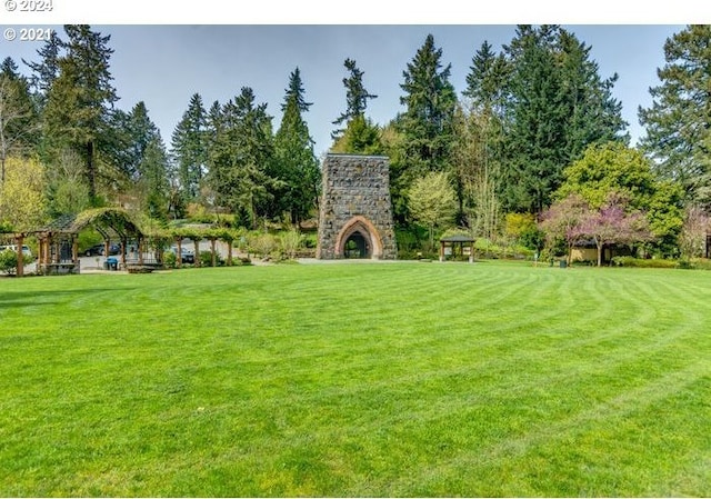 1214 Cedar St, Lake Oswego, OR 97034 - view of green lawn with an outdoor stone fireplace