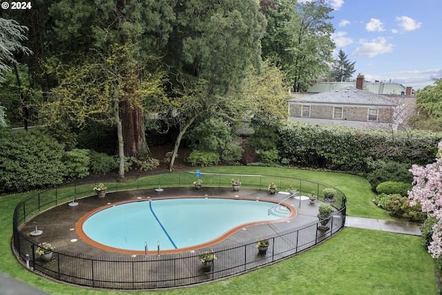 view of pool with a yard