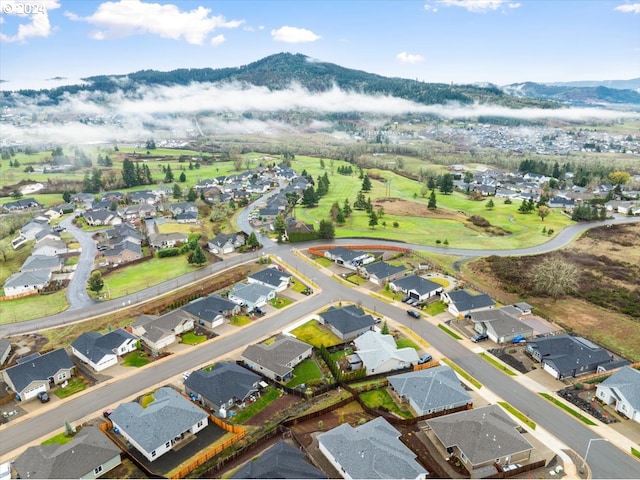 drone / aerial view featuring a mountain view