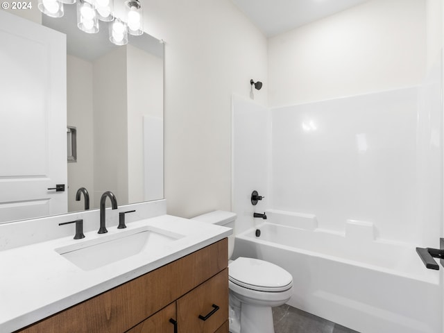 full bathroom featuring vanity, tile patterned floors, shower / bathtub combination, and toilet