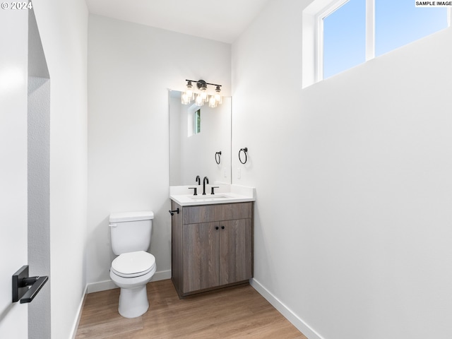 bathroom featuring hardwood / wood-style flooring, vanity, and toilet