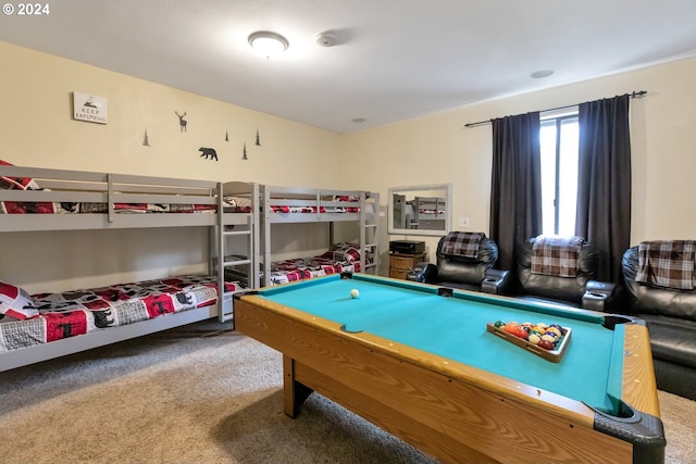 recreation room with pool table and carpet