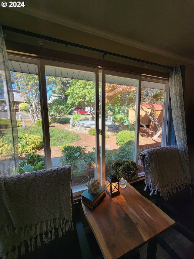 interior space featuring ornamental molding and a healthy amount of sunlight