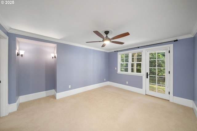 4243 SW Bertha Ave, Portland, OR 97239 - spare room with light carpet, a ceiling fan, and crown molding
