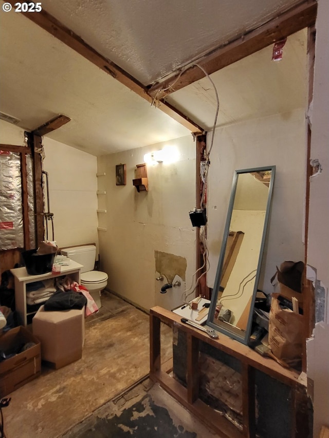 interior space with concrete floors and toilet