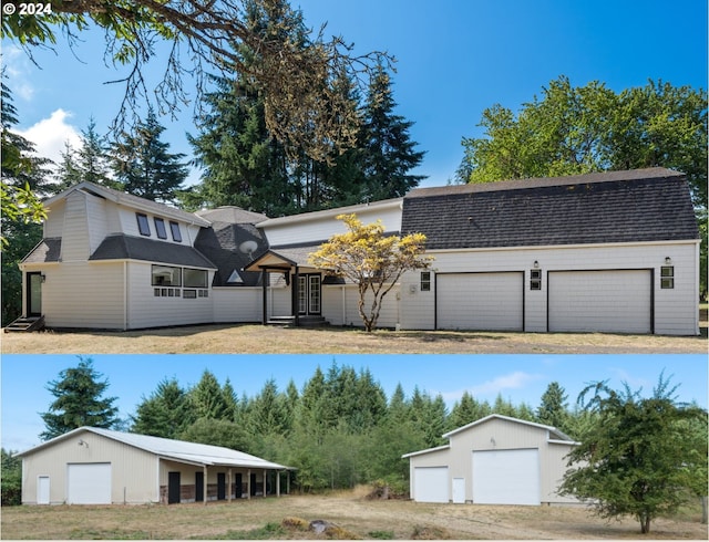 view of front of property featuring a garage and an outdoor structure