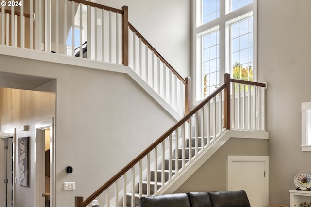 stairs with a towering ceiling