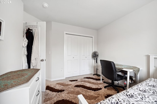 bedroom featuring carpet and a closet