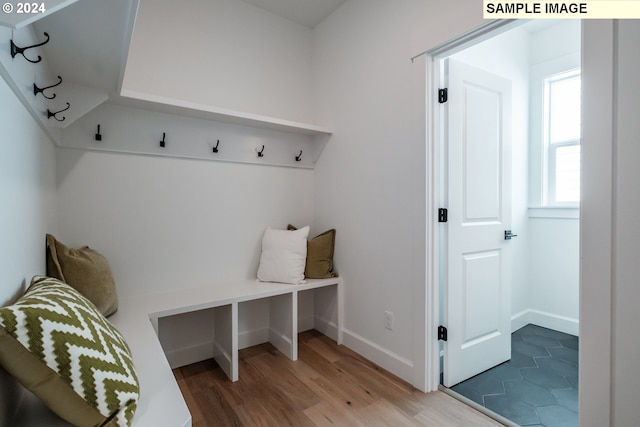 mudroom with hardwood / wood-style floors