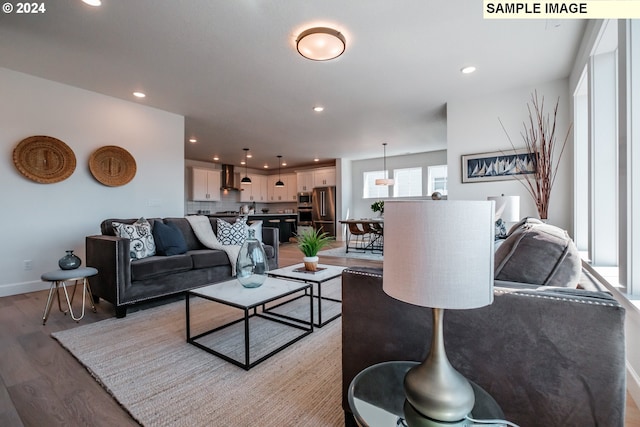 living room with hardwood / wood-style flooring