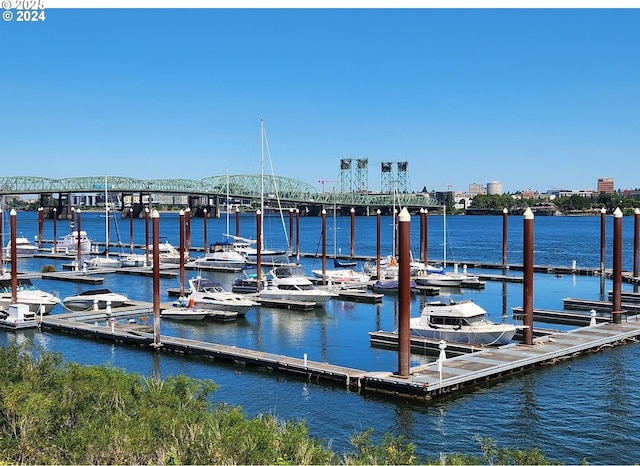 view of dock with a water view