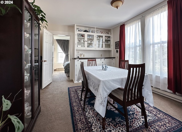 carpeted dining room with plenty of natural light