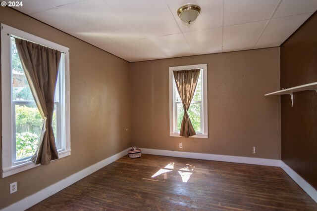 spare room featuring a paneled ceiling and wood-type flooring