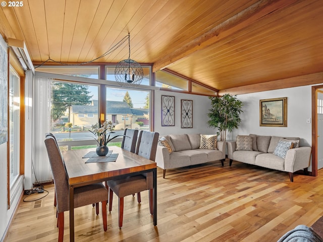 sunroom featuring lofted ceiling with beams and wooden ceiling