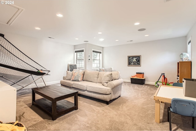 living room with light carpet