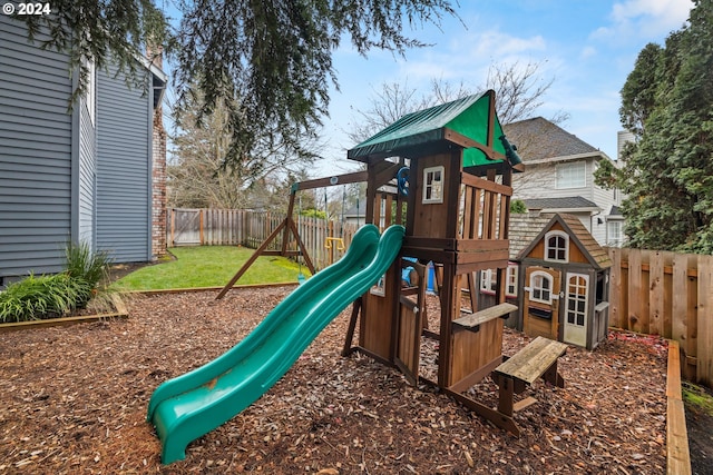 view of play area with a yard