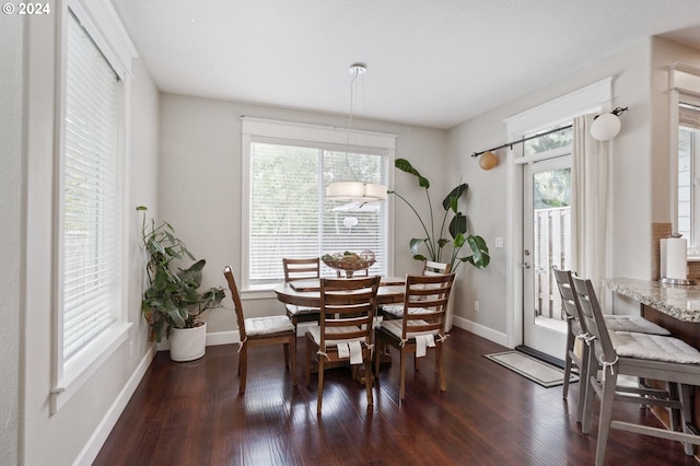 dining space with dark hardwood / wood-style floors