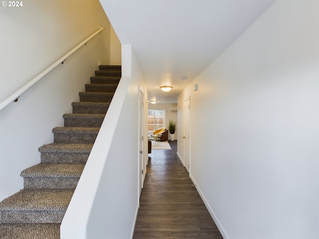 stairway featuring hardwood / wood-style flooring