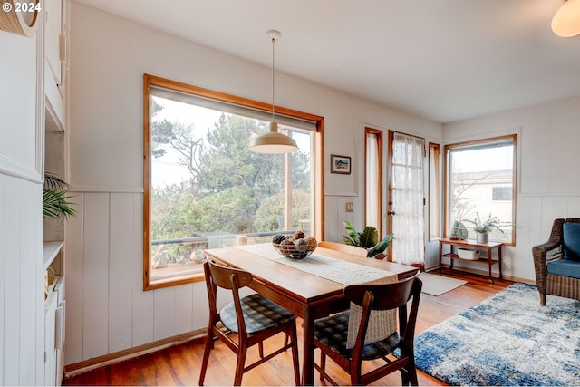 dining room featuring a wealth of natural light and light hardwood / wood-style floors