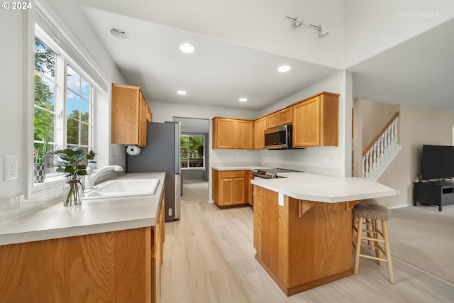 kitchen featuring appliances with stainless steel finishes, plenty of natural light, and kitchen peninsula